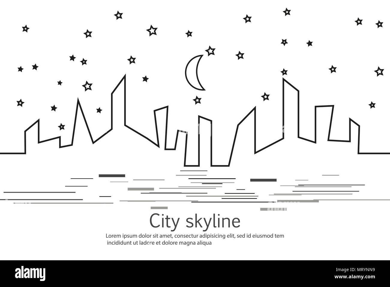Silhouette De La Ville Et De Letoile Et Lune Dans Un Style