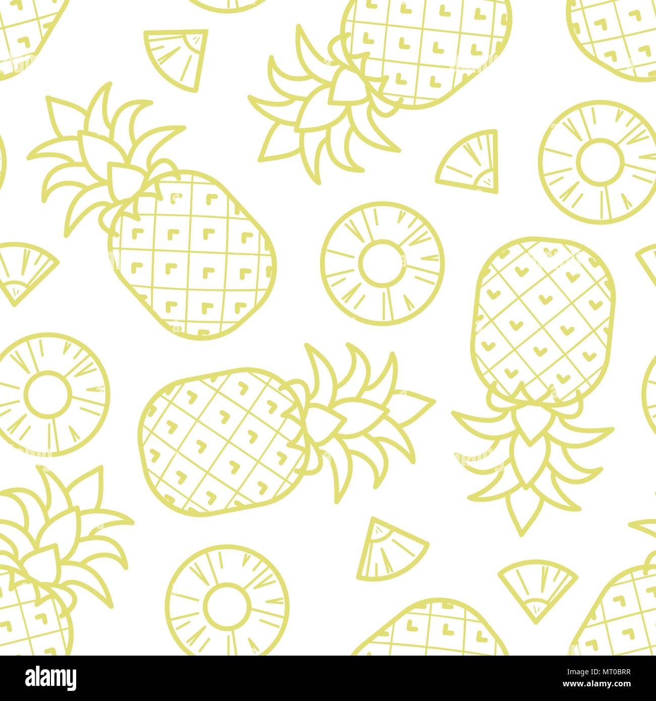 Contour jaune aléatoire d'ananas sur fond blanc. La conception de fond transparente pour la saison estivale ou de fruits dans le vector illustration. Illustration de Vecteur