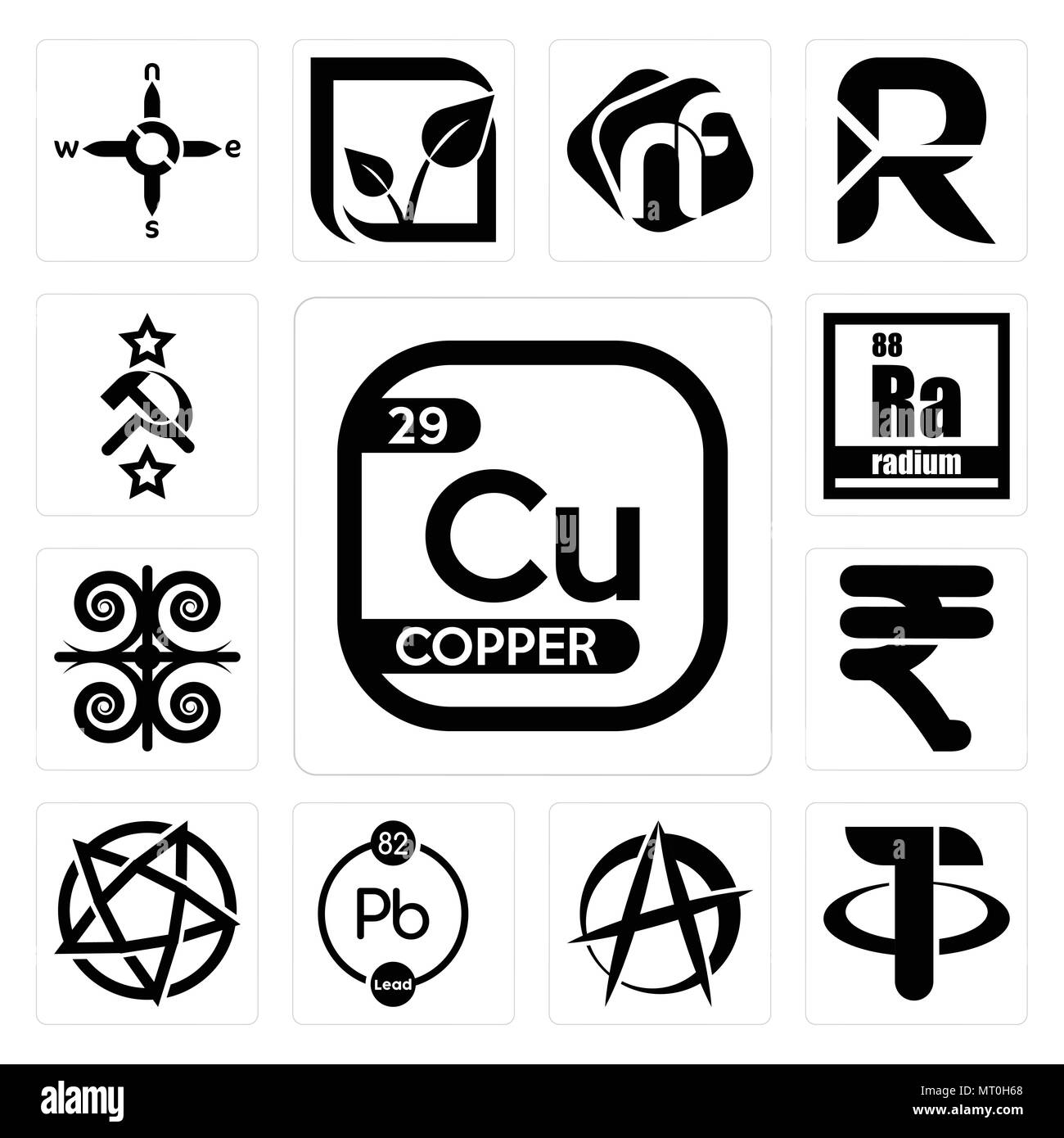 Ensemble de 13 icônes modifiable simple comme le cuivre, l'anarchiste, attache, chimiques, devil's, roupies, radium, soviet , peut être utilisé pour l'interface utilisateur web, mobile Illustration de Vecteur