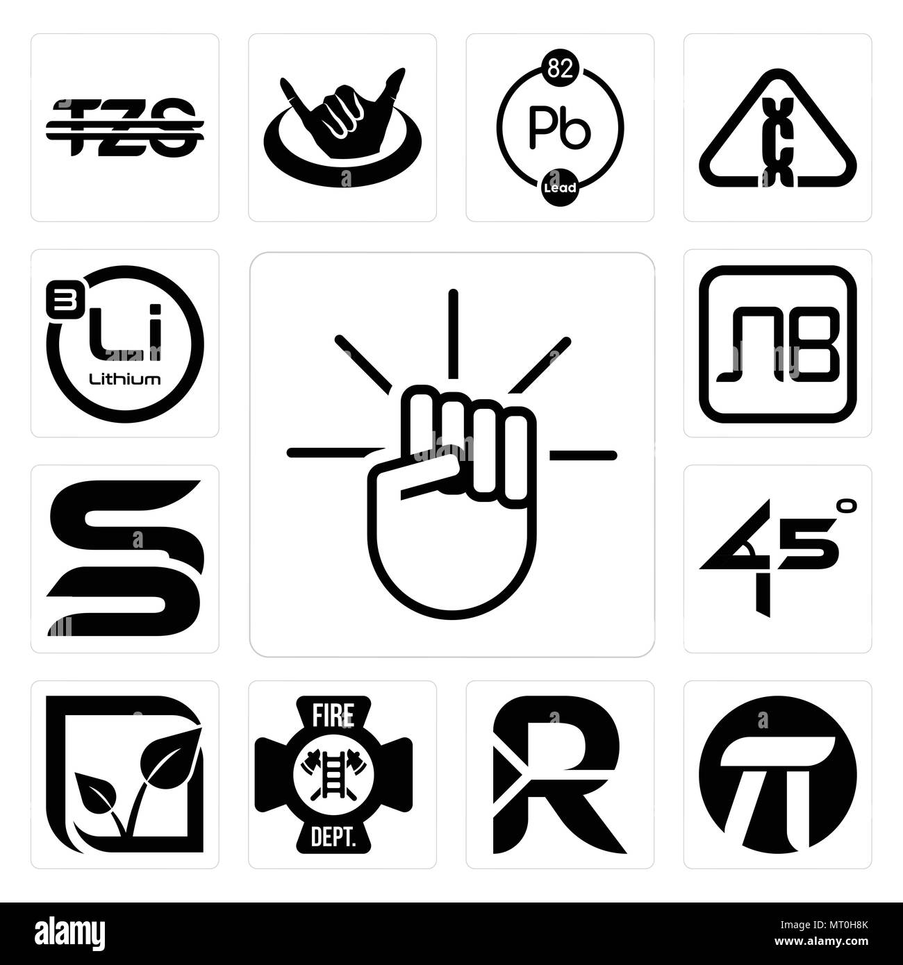 Ensemble de 13 icônes comme modifiable simple, pi, rand sud-africain, Fire Dept, pure veg, angle de 45 degrés, Sb, lithium, la monnaie bulgare peut être utilisé pour Illustration de Vecteur