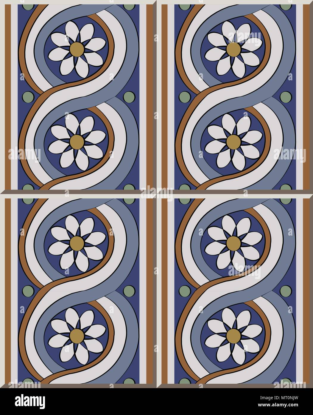 Les carreaux de céramique ronde motif spirale courbe cross frame Botanic garden flower, oriental plancher intérieur élégant ornement mural design élégant Illustration de Vecteur