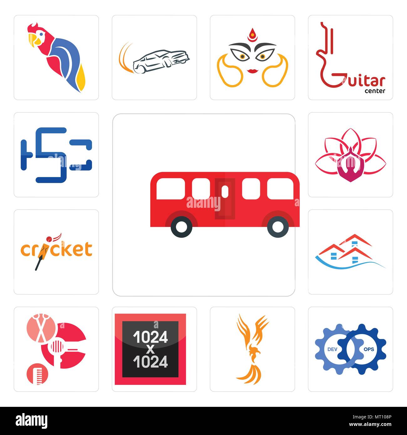 Ensemble de 13 icônes modifiable simple comme l'autobus, devops, Anka, 1024x1024, coiffure, emlak, cricket, lotus, hsc peut être utilisé pour le mobile, l'interface utilisateur web Illustration de Vecteur