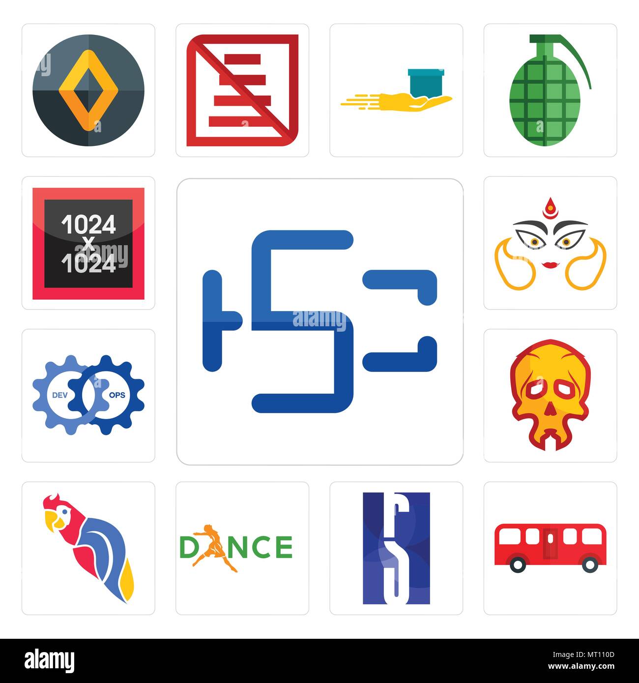 Ensemble de 13 icônes modifiable simple comme l'HSC, bus, RS, danse, perroquet, crâne, devops, durga, 1024x1024 peut être utilisé pour le mobile, l'interface utilisateur web Illustration de Vecteur