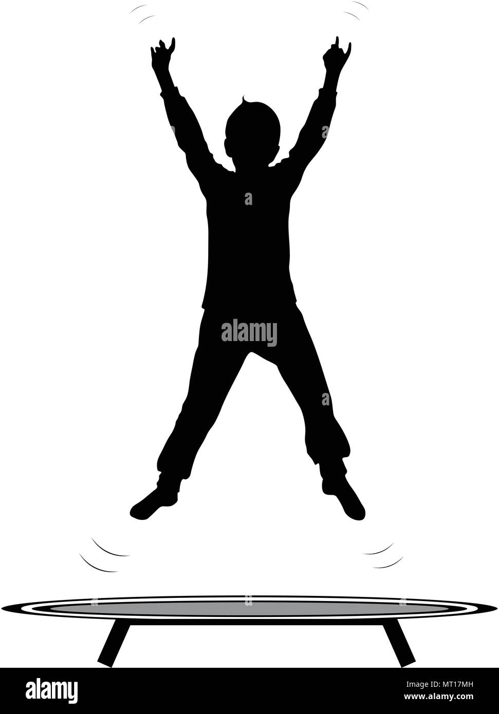 Trampoline saut garçon silhouette vector isolated on white Image