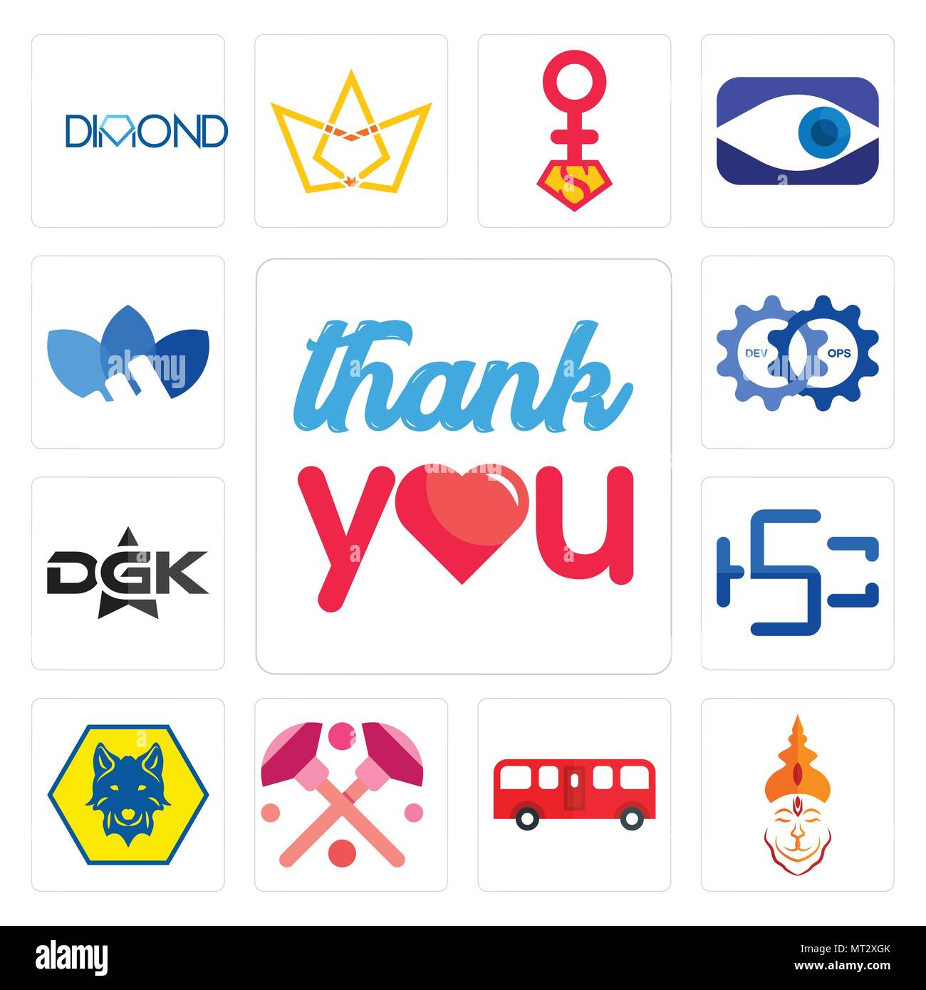 Ensemble de 13 icônes modifiable simple comme je vous remercie, hanuman ji, bus, maquillage, louveteau, hsc, devops, dgk, adidas peut être utilisé pour le mobile, l'interface utilisateur web Illustration de Vecteur