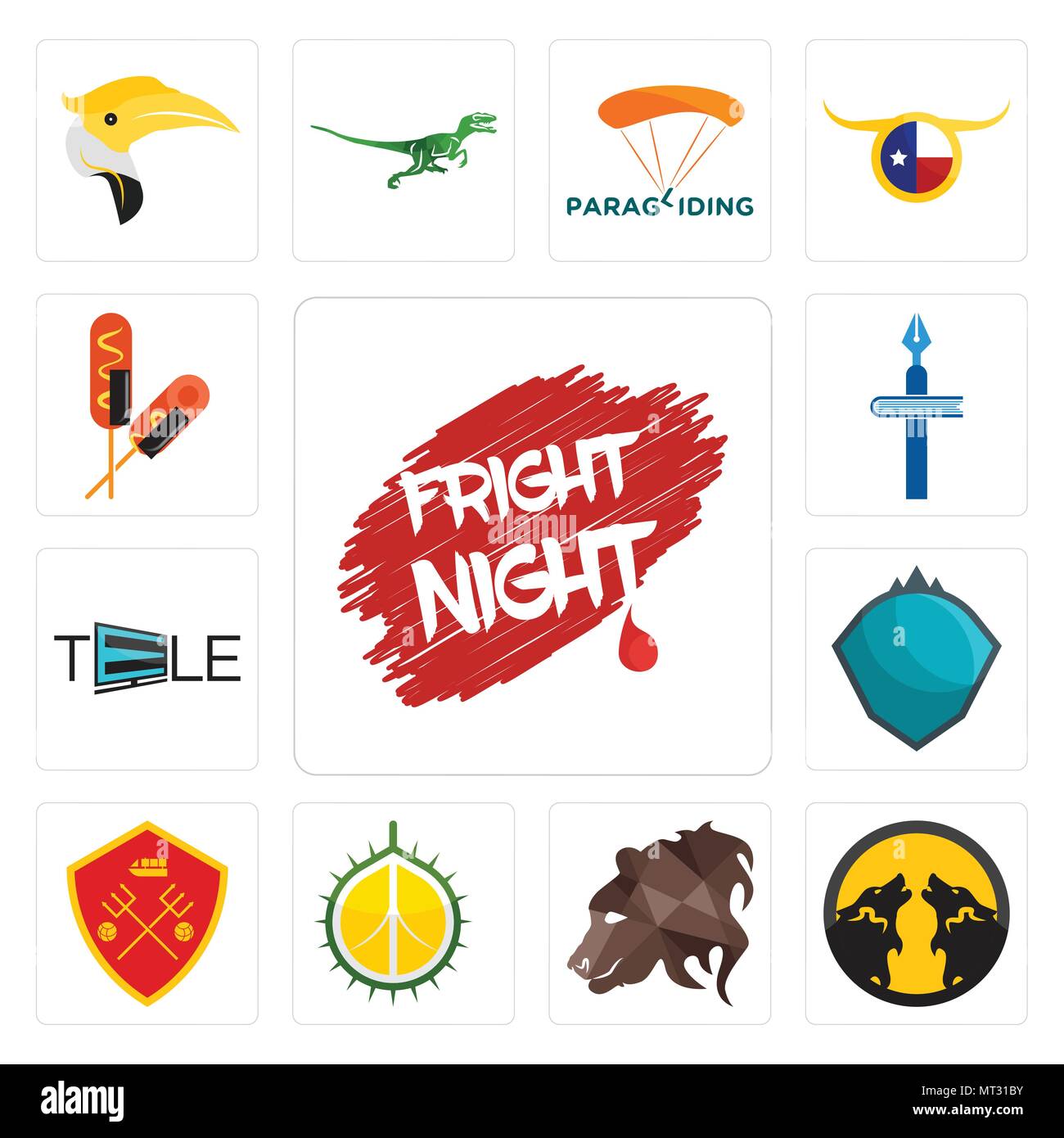 Ensemble de 13 icônes modifiable simple comme fright night pack, loup, ours profil, durian, man u, s.h.c.-à-d. l.d., tele, Christian School, le maïs chien peut nous Illustration de Vecteur