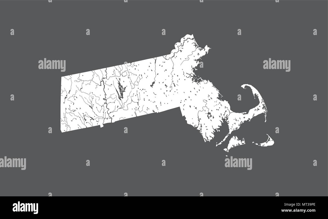 Les états américains - Carte du Massachusetts. Fait main. Les rivières et lacs sont indiqués. Merci de regarder mes autres images de la série cartographique - ils sont tous très d Illustration de Vecteur