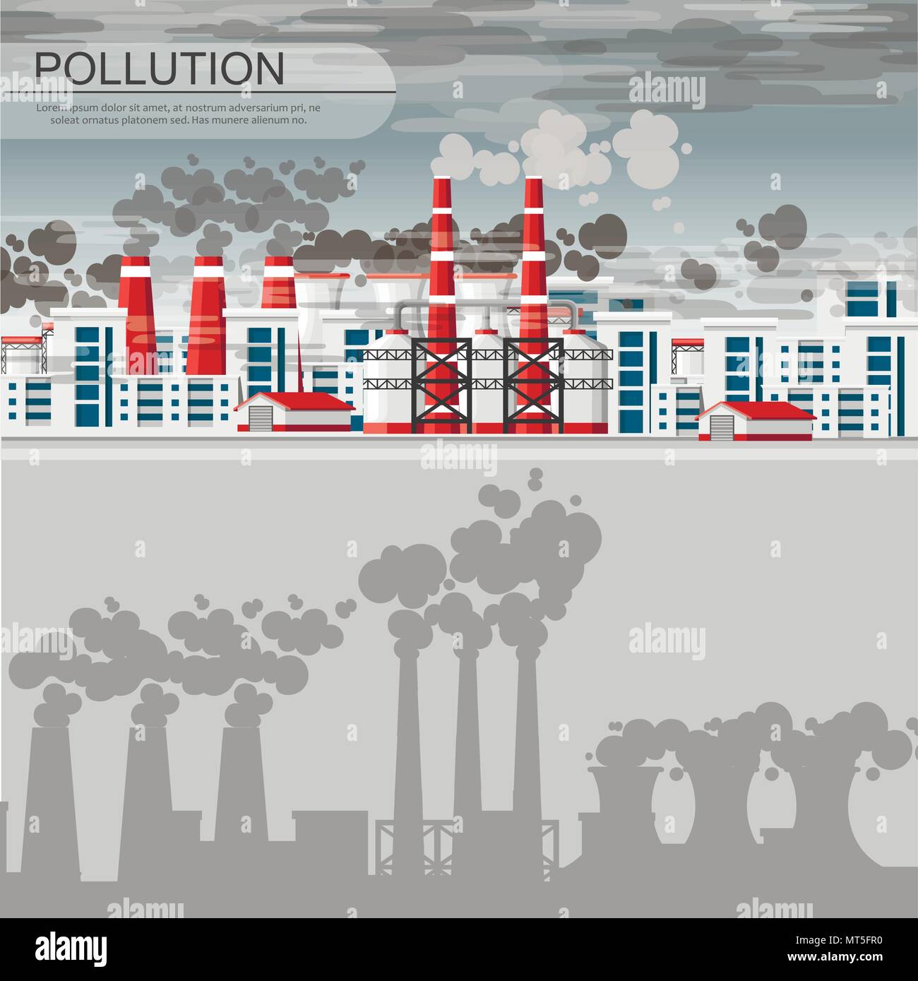 Paysage urbain pollué de smog. Ville très polluées avec des plantes d'usine et les tuyaux. tours de fumer Contamination de l'environnement émissions de dioxyde de carbone. Illustration de Vecteur