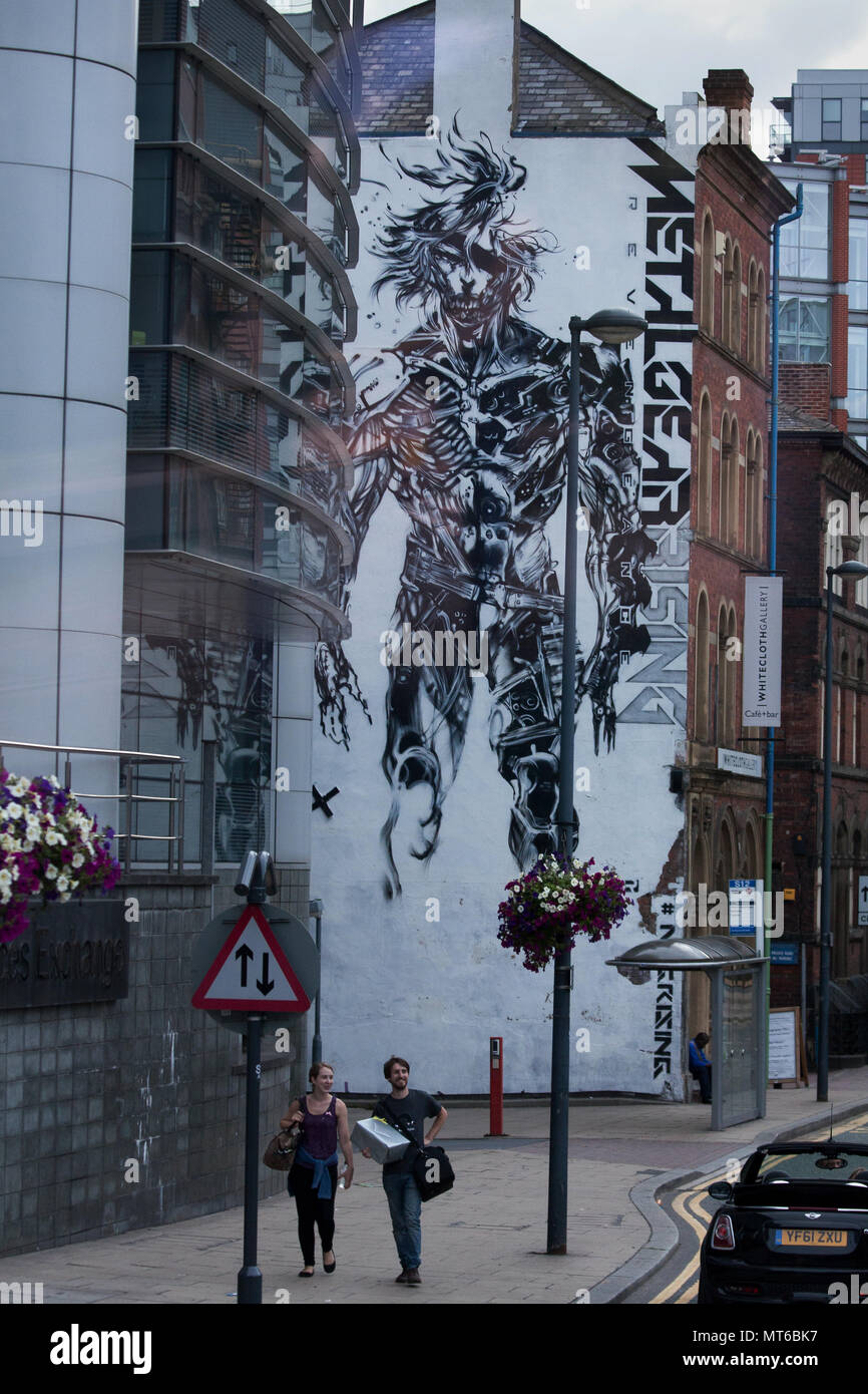 Metal Gear rising marketing comme un bâtiment peint annonce, à Leeds, Royaume-Uni. Banque D'Images