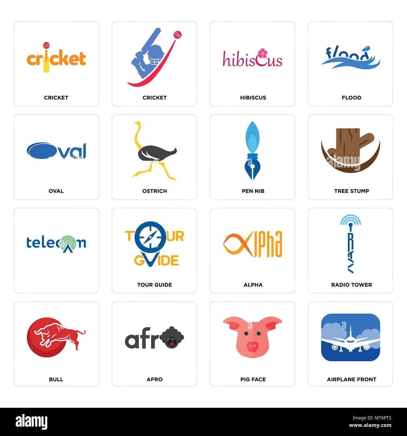 Ensemble de 16 icônes modifiable simple comme avant de l'avion, cochon, afro, face à la tour de radio, Bull, cricket, ovale, , stylet peut être utilisé pour le mobile, l'interface utilisateur web Illustration de Vecteur