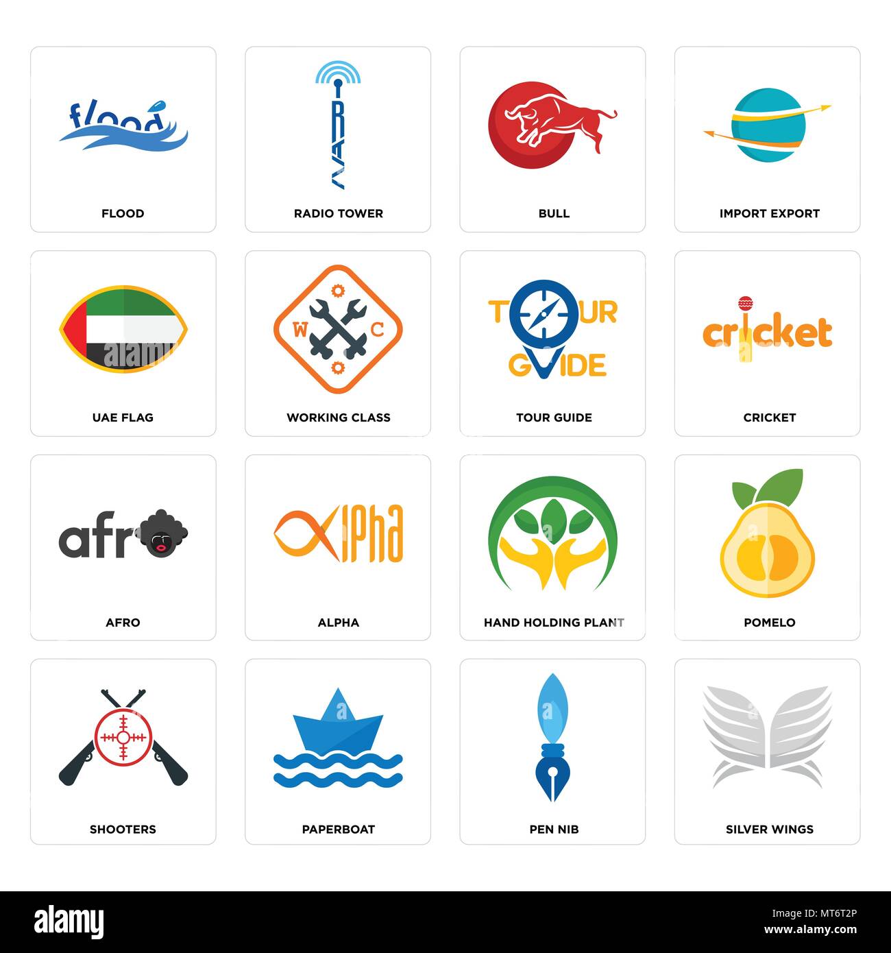 Ensemble de 16 icônes modifiable simple tels que les ailes d'argent, stylet, paperboat, tireurs, pomelo, inondation, eau drapeau, afro, tour guide peut être utilisé pour le mobile, Illustration de Vecteur