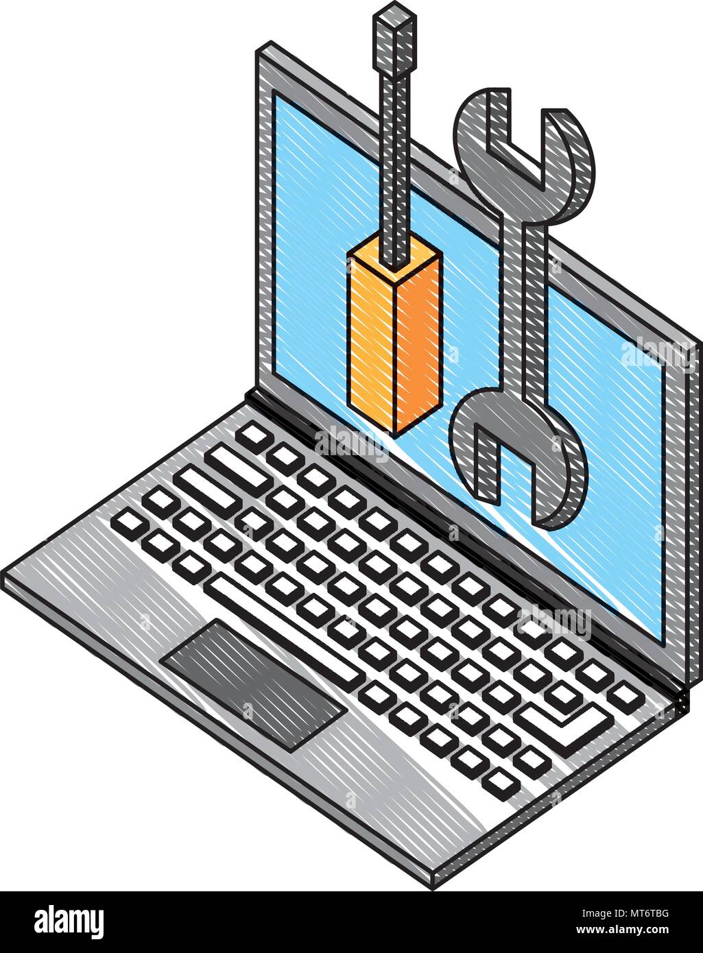 Ordinateur portable avec technologie Outils de support vector