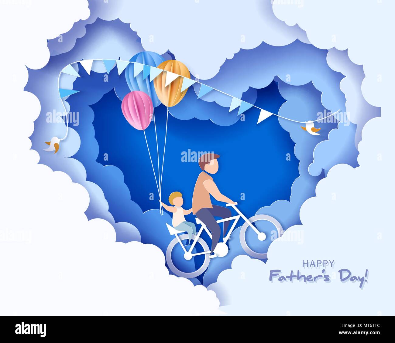 Carte fête des pères heureux. Modèle de coupe de papier. Illustration de Vecteur