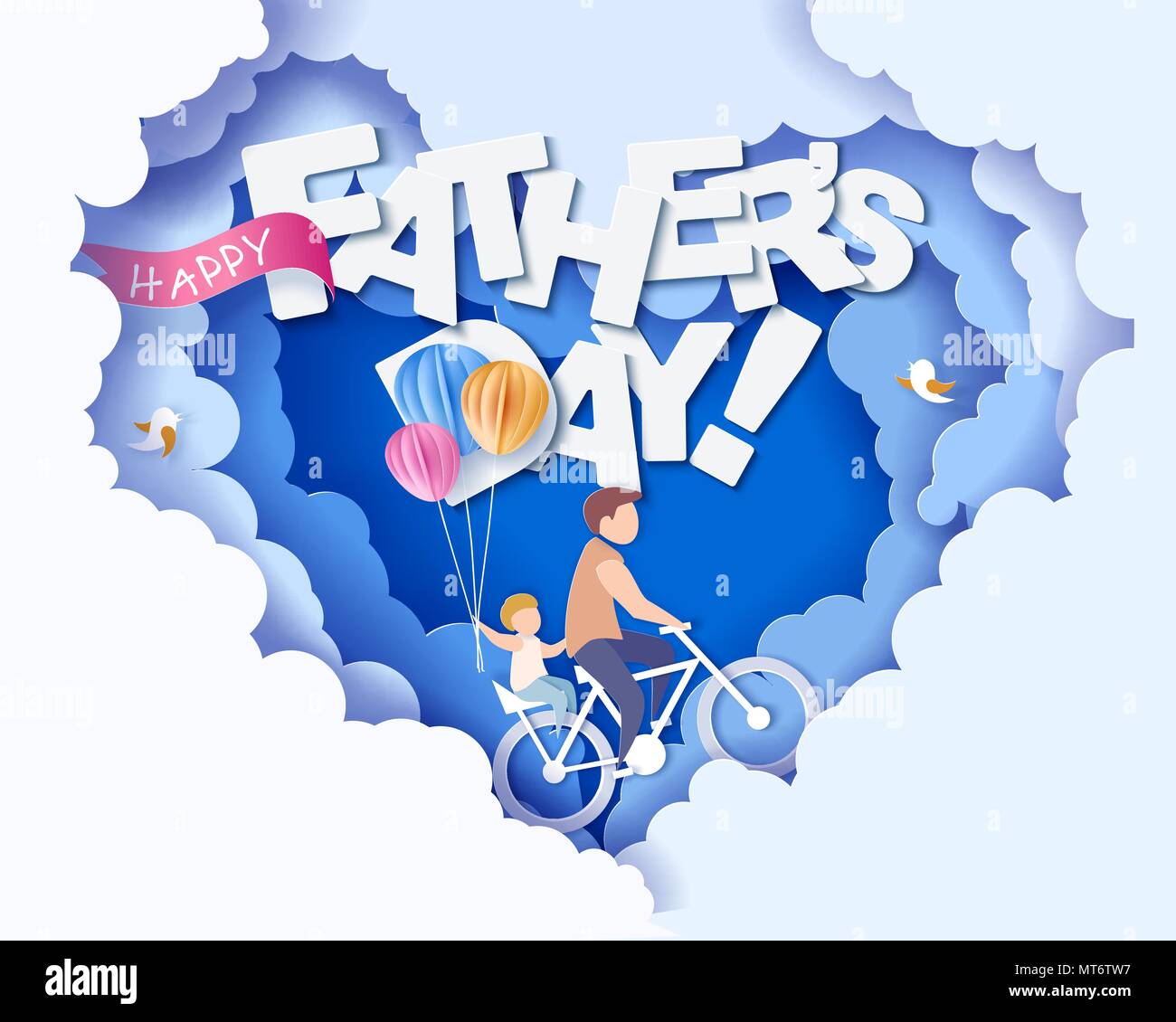 Carte fête des pères heureux. Modèle de coupe de papier. Illustration de Vecteur