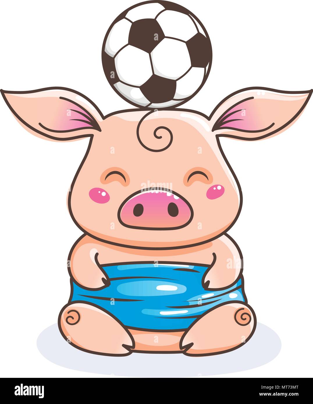 Cute Cartoon Pig Avec Un Ballon De Football Vector Illustration Bebe Animal Art Image Vectorielle Stock Alamy