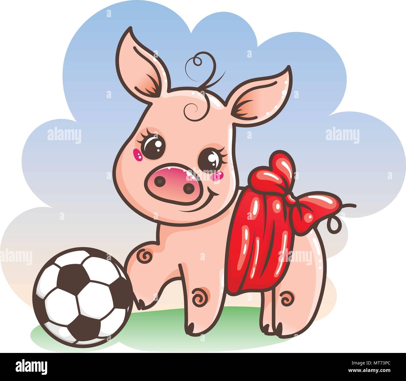 Cute cartoon pig avec un ballon de football. Vector illustration. Bébé animal art Illustration de Vecteur