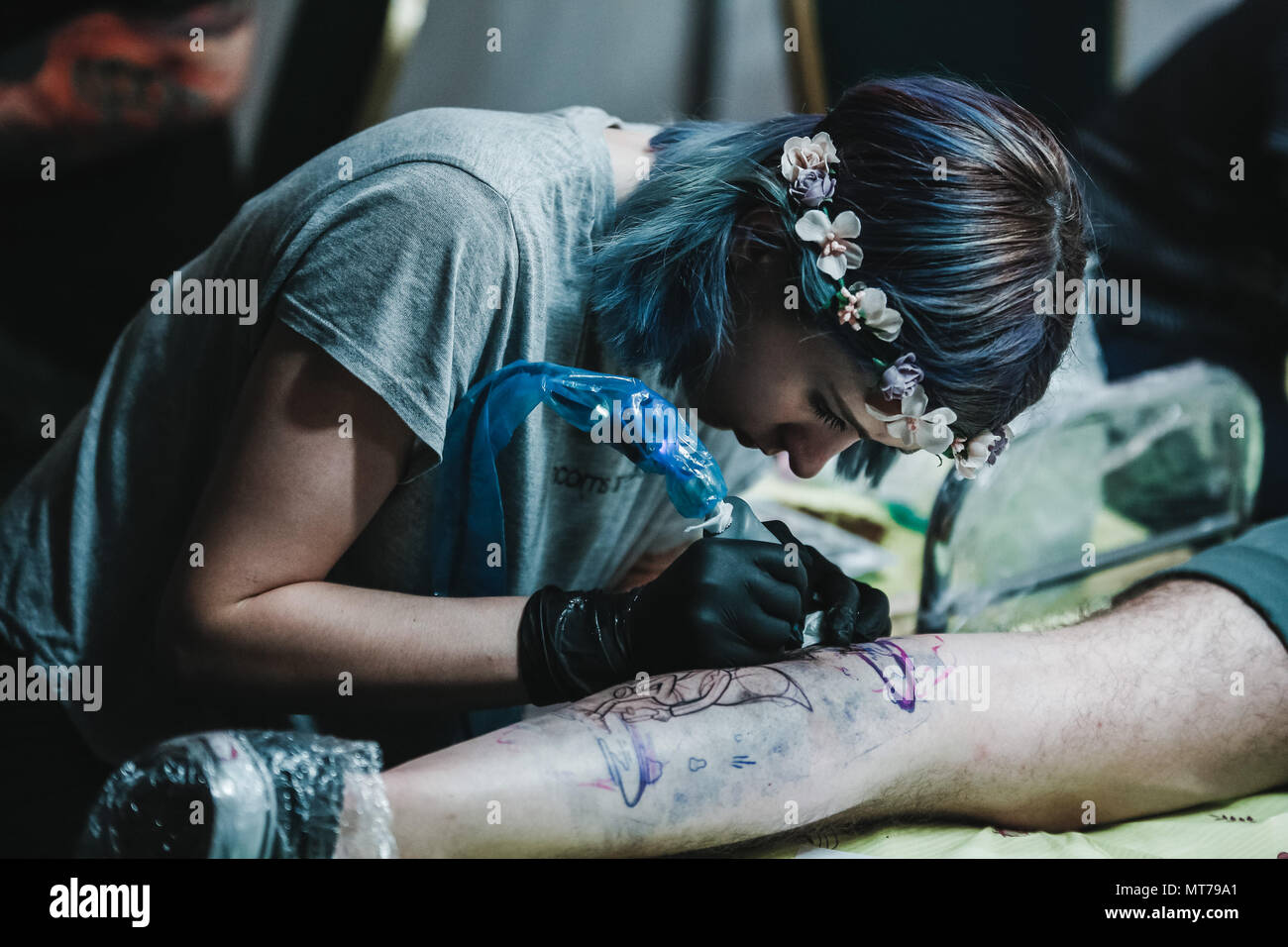 Wroclaw, Pologne. 26 mai, 2018. Festival Tattoo polonais. 300 exposants ont participé au festival. Pendant 4 jours, 4 000 personnes sont passées à travers. Credit : Krzysztof Zatycki/Pacific Press/Alamy Live News Banque D'Images