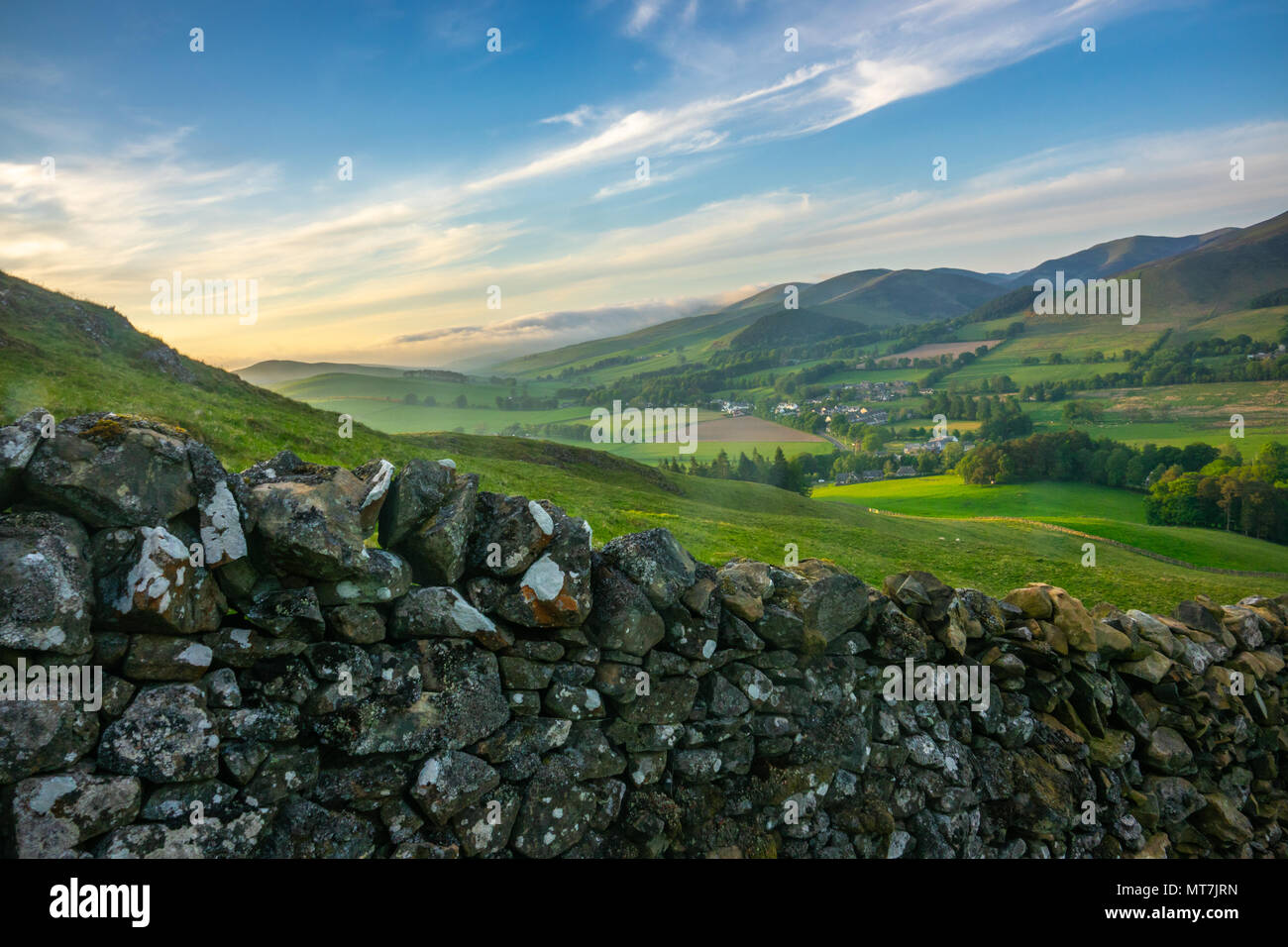 Paysage de la belle campagne des Scottish Borders roulant au coucher du soleil Banque D'Images