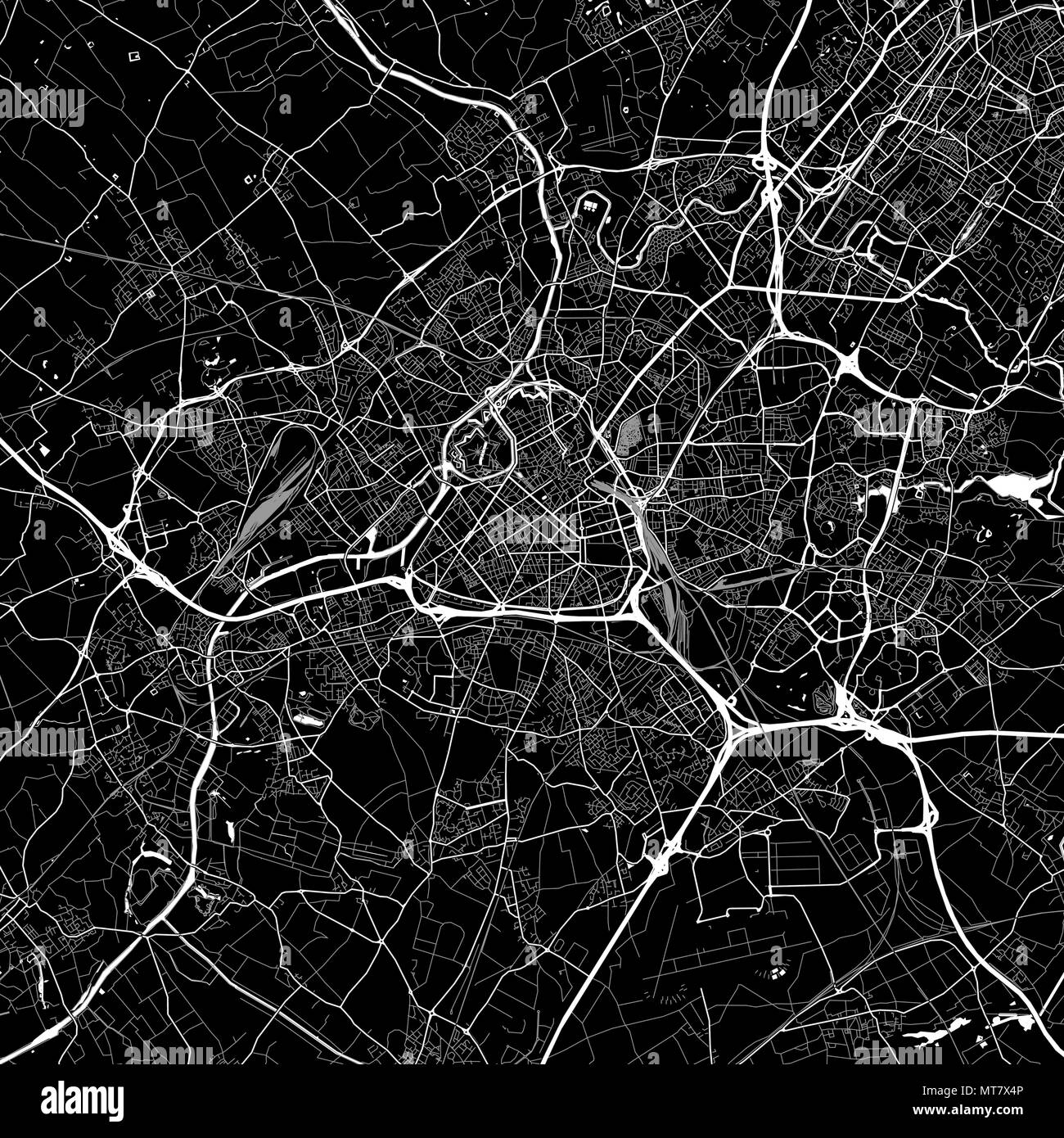 Carte de la région de Lille, France. Fond sombre version pour l'infographie et des projets de marketing. Ce plan de Lille, Nord, contient des repères typiques avec st Illustration de Vecteur