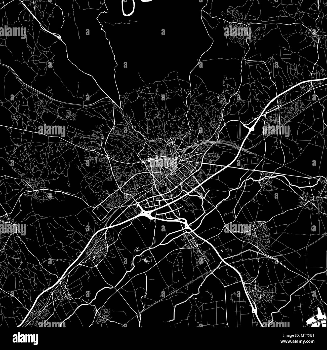 Carte de la région de Nîmes, France. Fond sombre version pour l'infographie et des projets de marketing. Cette carte de Nîmes, Gard, contient des monuments typiques avec st Illustration de Vecteur
