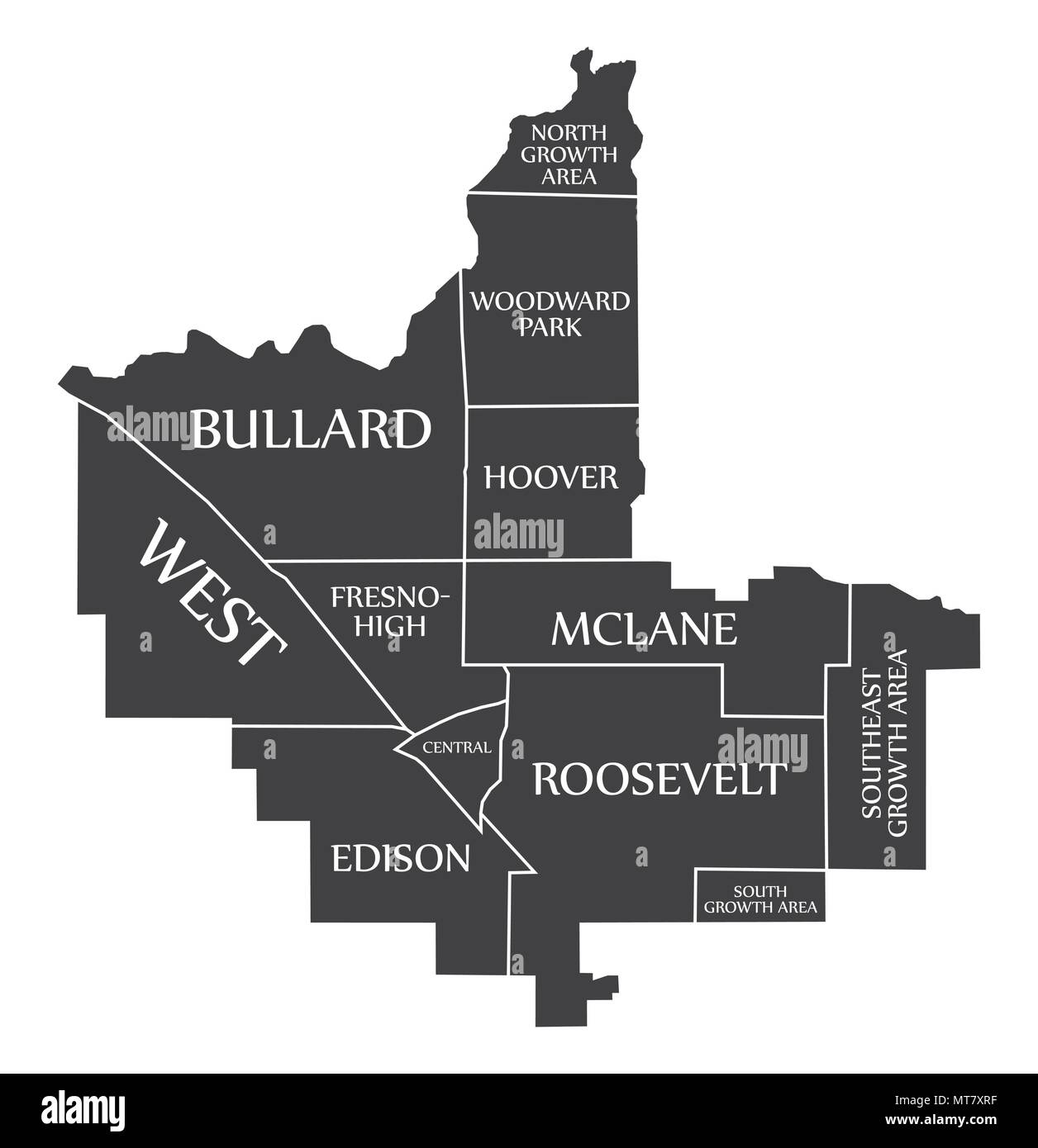 Plan de la ville de Fresno en Californie USA étiqueté illustration noir Illustration de Vecteur