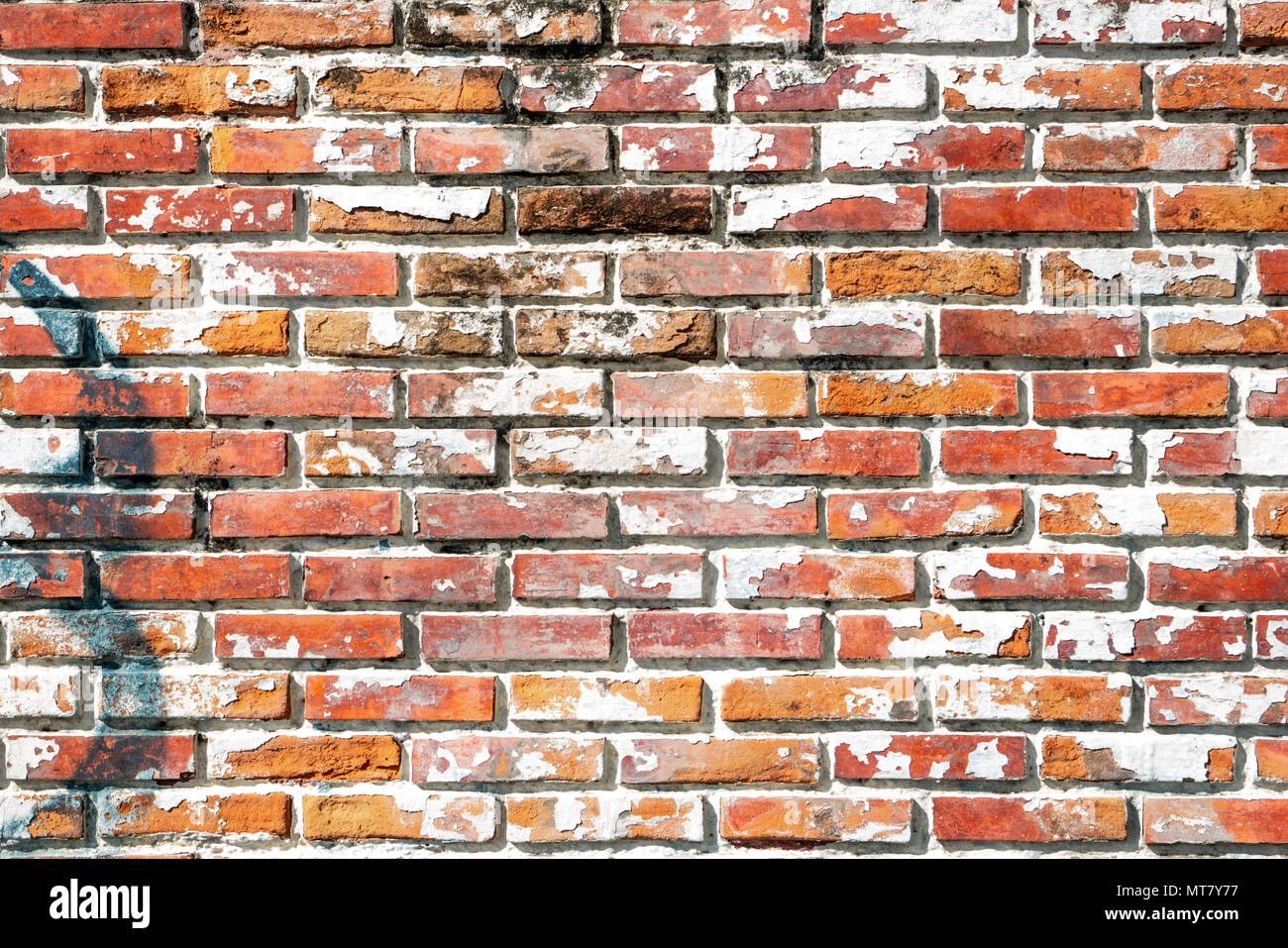 Vieux Mur de brique vide texture background with copy space. Plâtre Peeling texture. Vintage mur arrière-plan. Résumé pour bandeau web. Banque D'Images