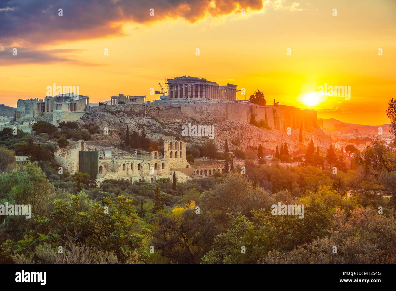 Lever de Soleil sur le Parthénon, l'acropole d'Athènes, Grèce Banque D'Images