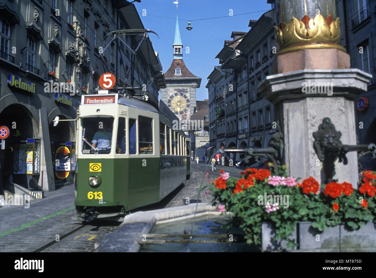 1988 OLD STYLE HISTORIQUE KRAMGASSE TRAM Bern Berner Oberland SUISSE Banque D'Images