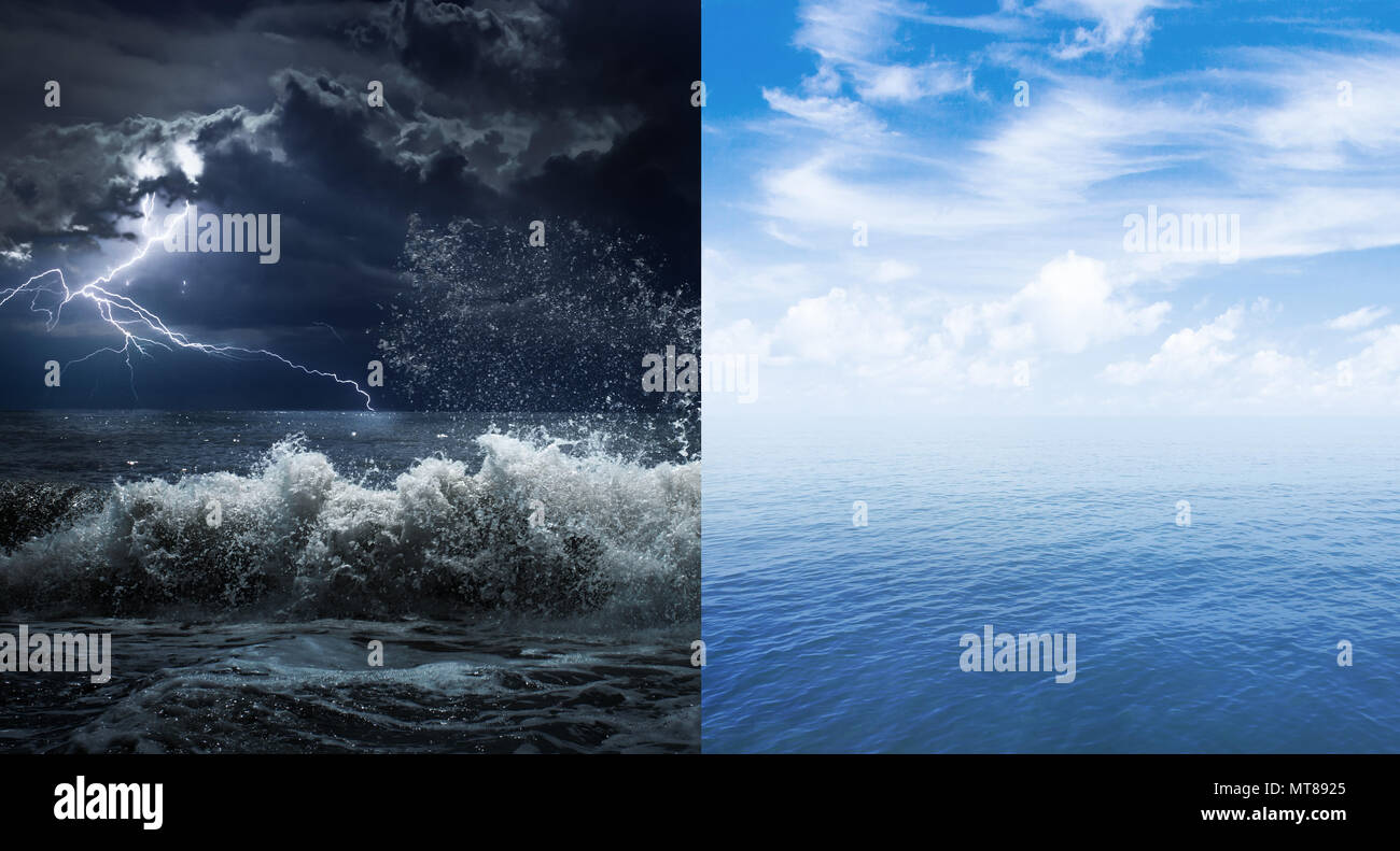 Stormy et mer calme ou surface de l'océan Banque D'Images