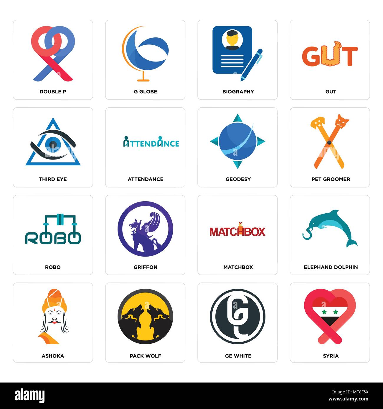 Ensemble de 16 icônes modifiable simples tels que la Syrie, ge blanc, pack Wolf, Ashoka, elephand dolphin, double p, troisième œil, robo, géodésie peut être utilisé pour mobil Illustration de Vecteur