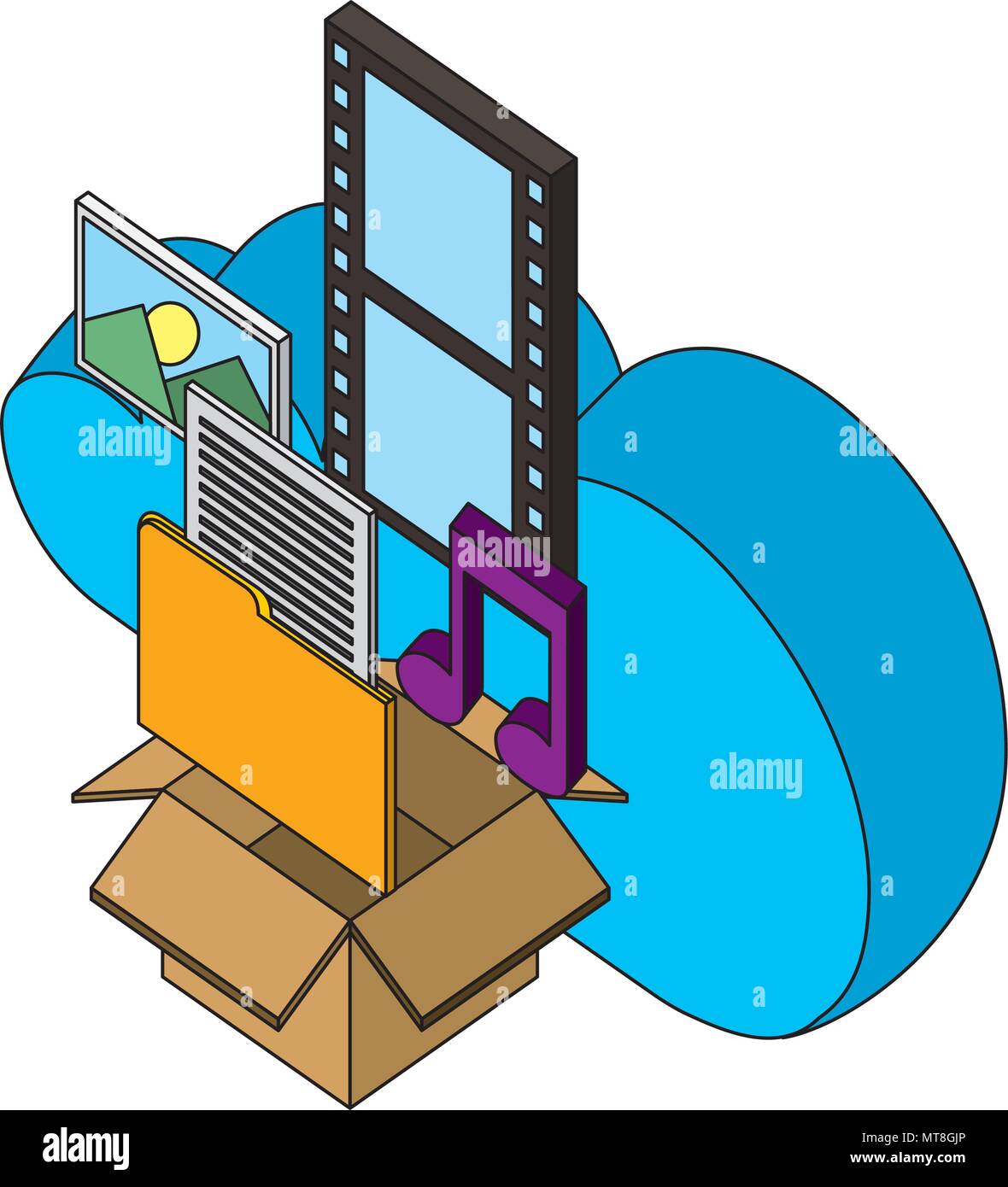 Boîte de stockage en nuage photo musique film isométrique des fichiers Illustration de Vecteur