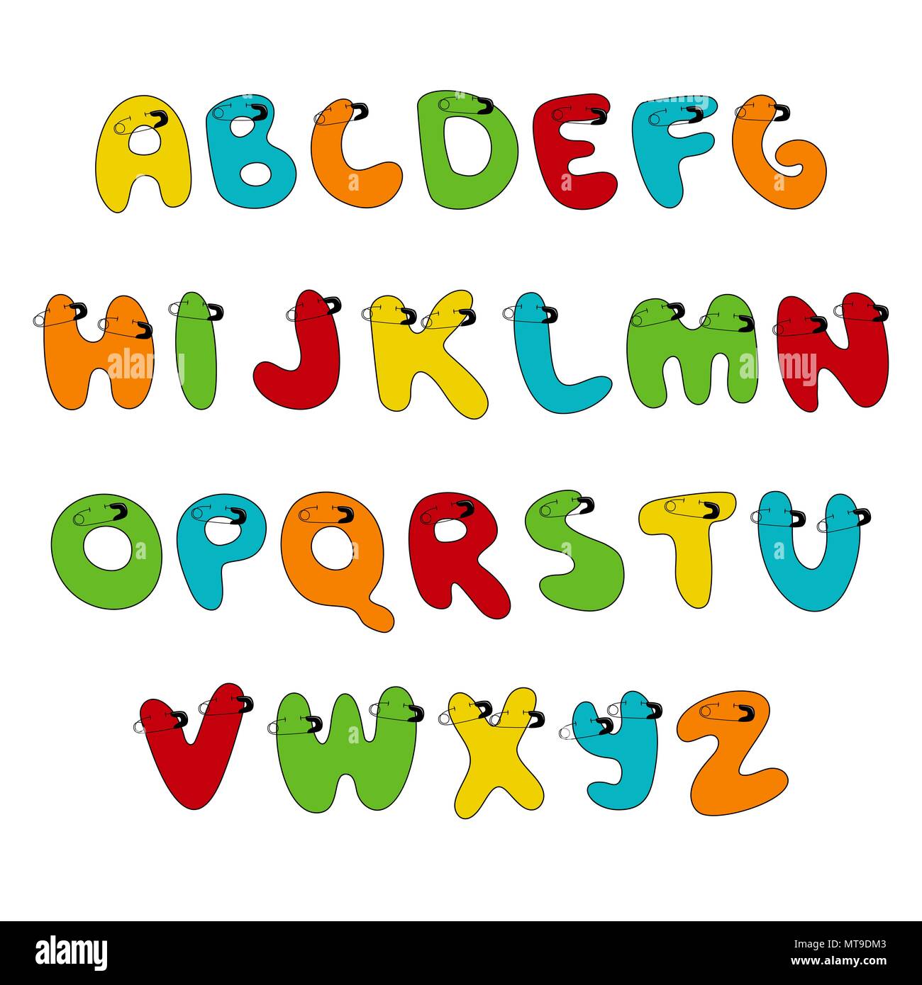 Cousu main broche afficher les écrits font, Kid style. ABC. patché, cousaient, breastpin. Drôle de décoration alphabet vecteur Illustration de Vecteur
