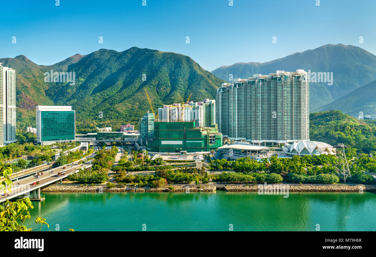 Avis de Tung Chung, district de Hong Kong sur l'île de Lantau Banque D'Images