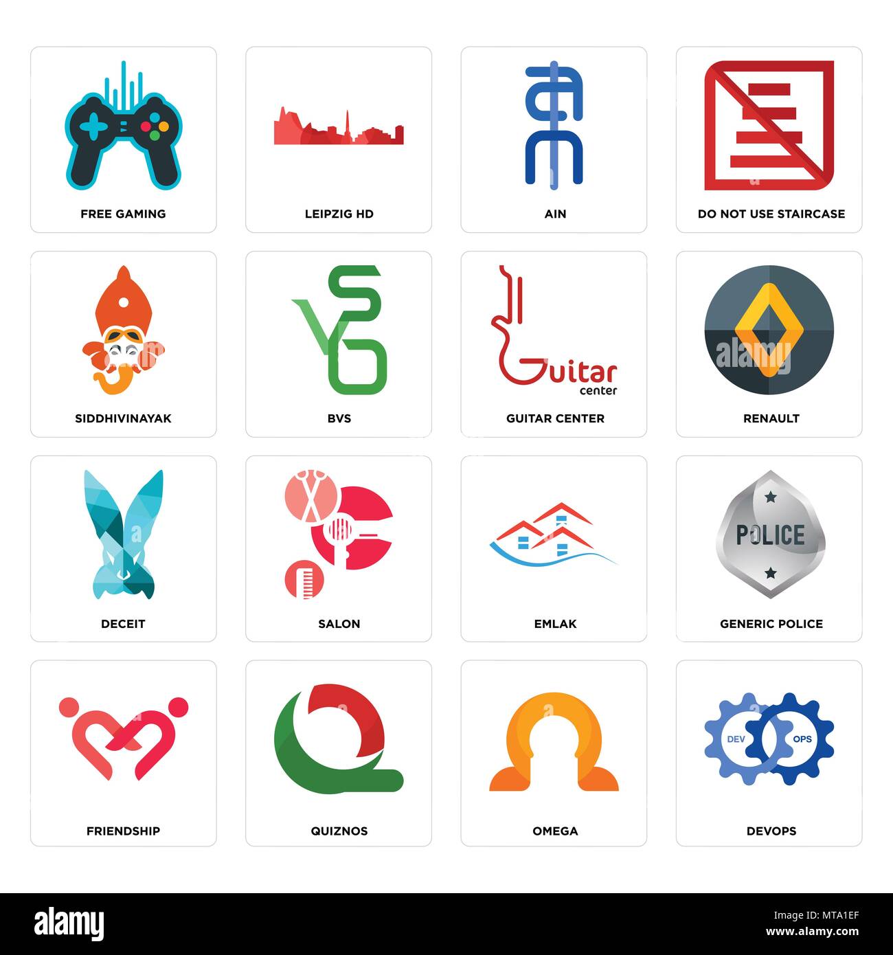 Ensemble de 16 icônes modifiable simple comme omega, devops, quiznos, amitié, police générique, gaming, siddhivinayak, tromperie, guitar center peut être u Illustration de Vecteur
