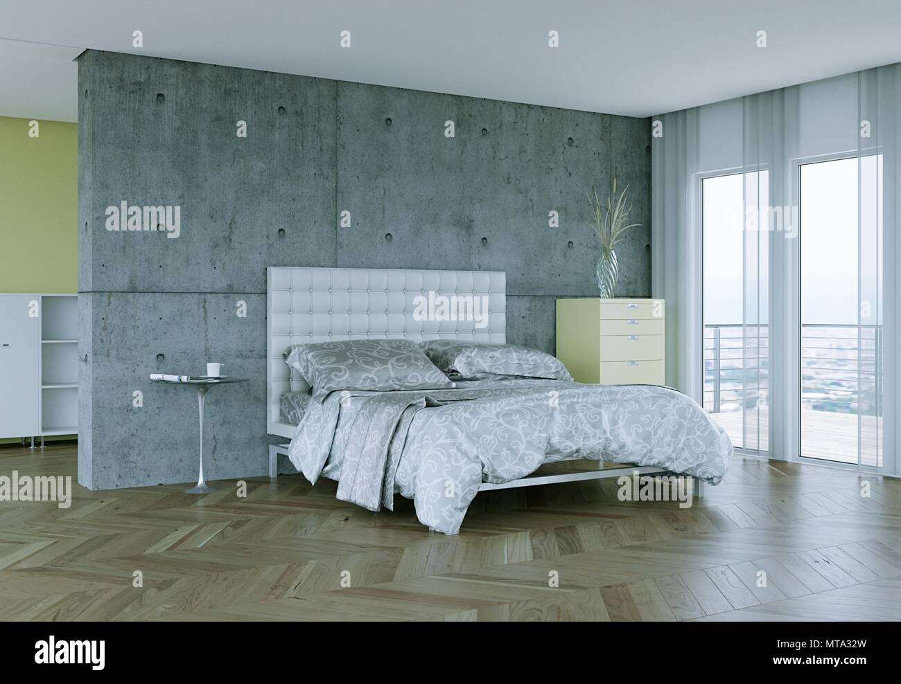 Chambre à coucher moderne avec des murs de béton et d'un décor moderne  Photo Stock - Alamy