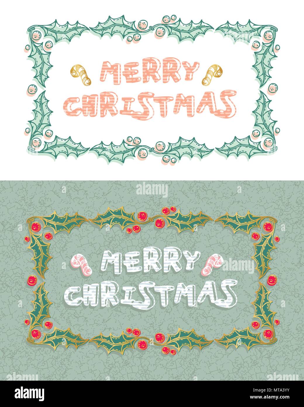 Vector set de cartes de Noël avec des décorations de Noël. Hand drawn Illustration de Vecteur