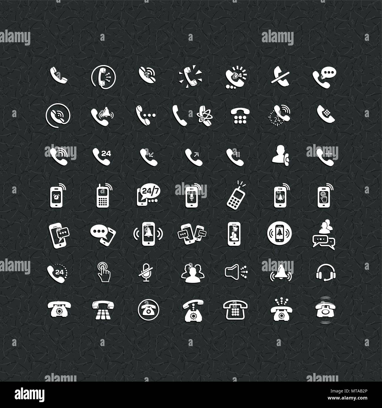 Ensemble d'icônes différentes avec téléphone sur fond noir pour votre site ou l'application Illustration de Vecteur