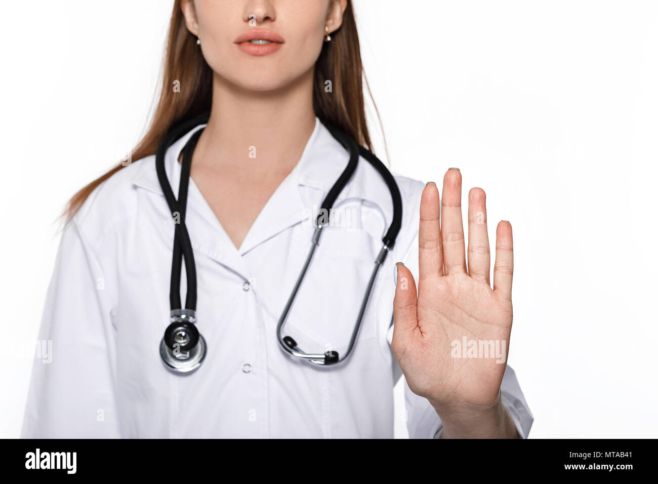Doctor showing geste d'arrêt Banque D'Images