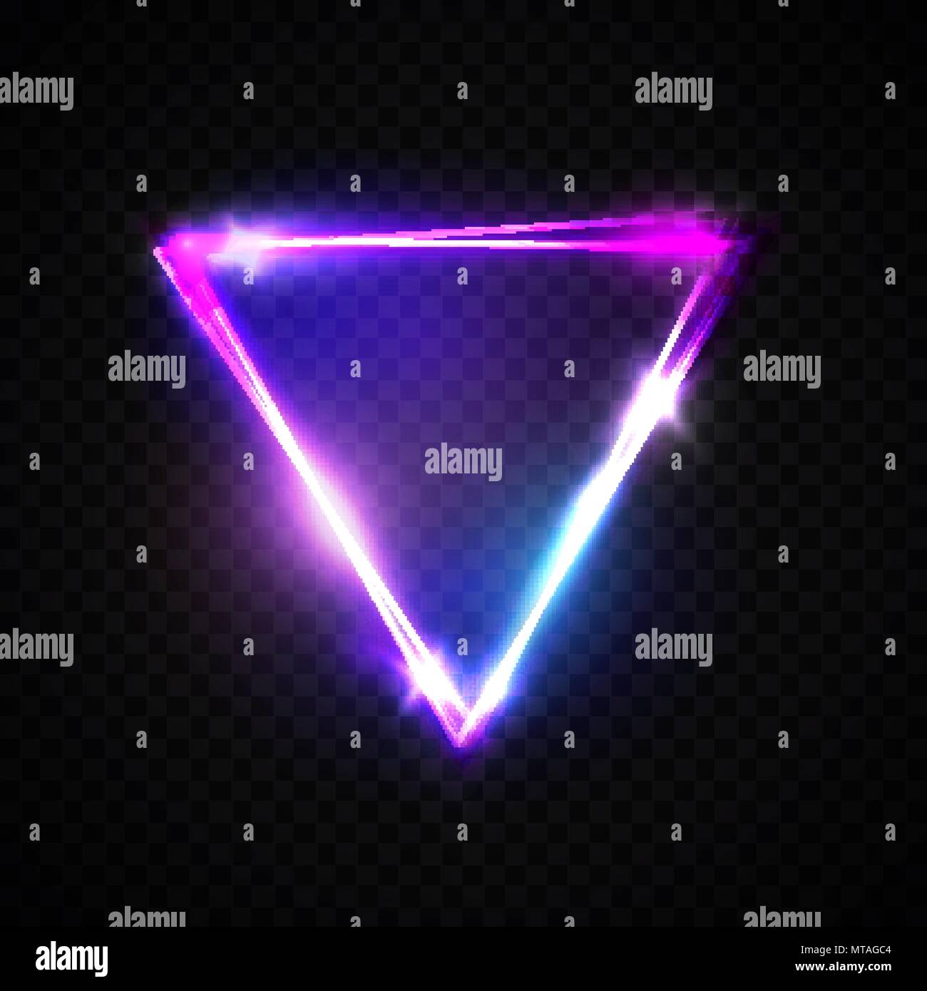 L'enseigne au néon. Triangle arrière-plan. Bouilloire brillant résumé cadre sur fond transparent noir. La signalisation de la lumière de bougies. Night club bannière laser. Illustration 3D de vecteur lumineux à l'aide de fusées éclairantes et scintille. Illustration de Vecteur