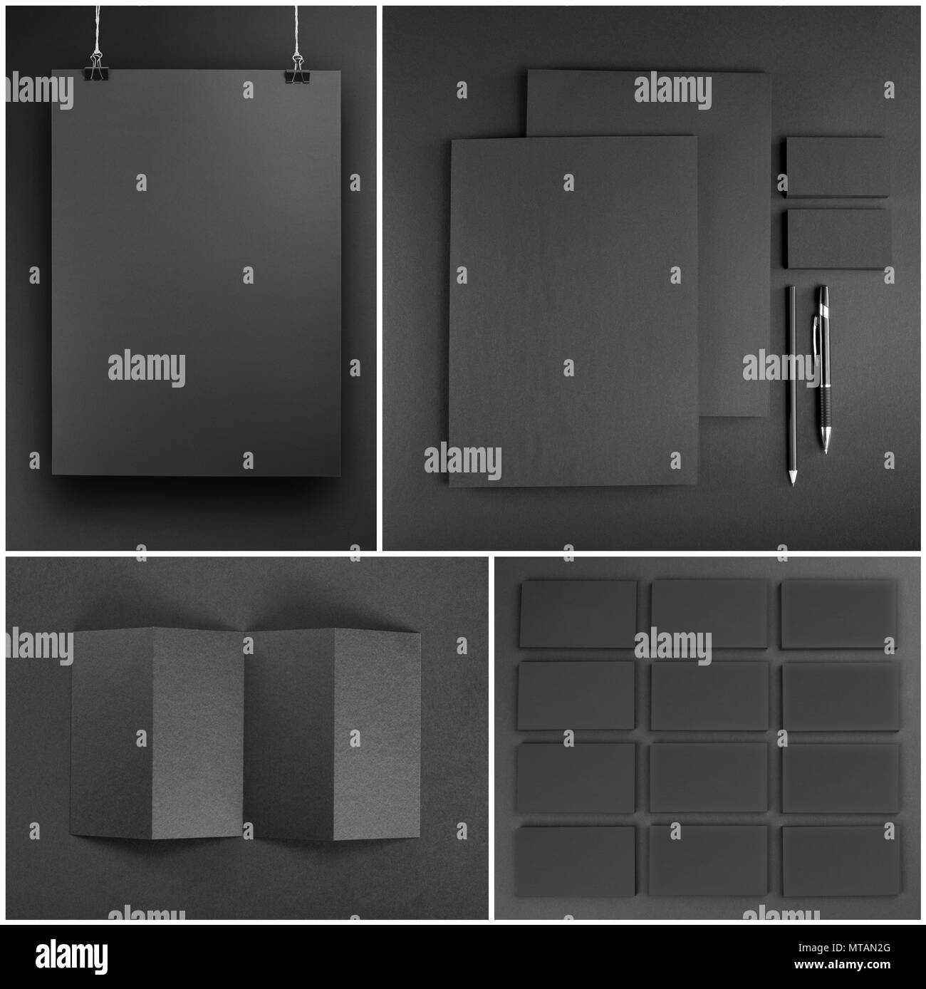 Papeterie gris vide maquette modèle sur fond gris Banque D'Images