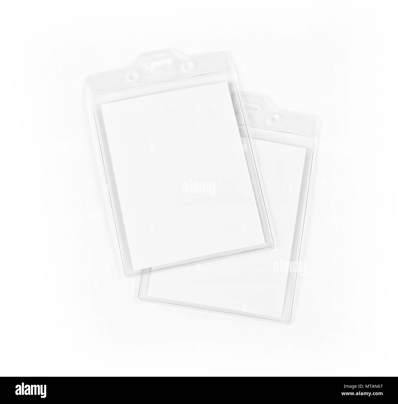 Cartes d'identification du nom de l'insigne sans cordon sur fond blanc Banque D'Images