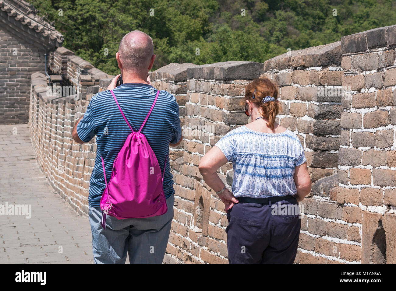 Les touristes sur la Grande Muraille de Chine Banque D'Images