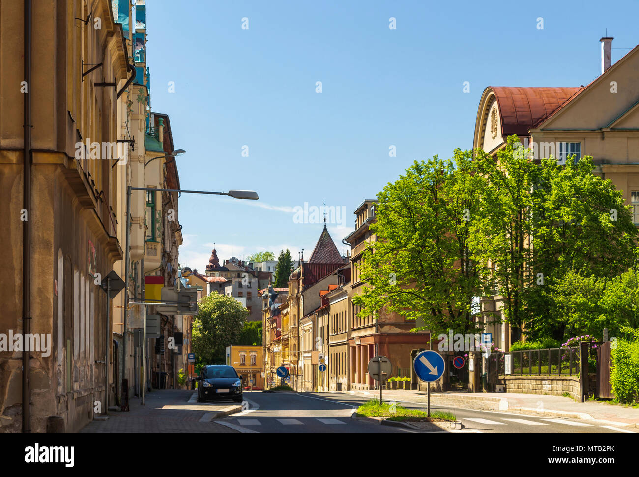 Vue sur les rues de Podhorska, Jablonec nad Nisou, République Tchèque Banque D'Images