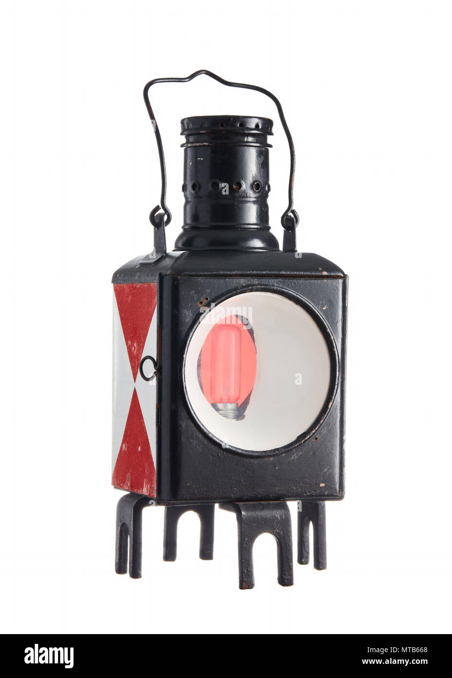 Vintage ancien lampe de signalisation ferroviaire isolé sur fond blanc Banque D'Images