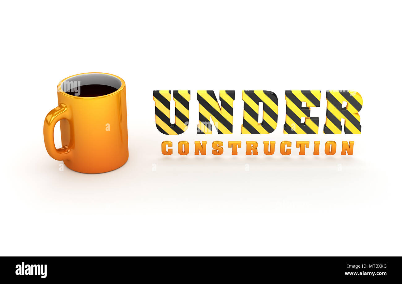 Thème en construction avec une grande tasse de café pour les concepteurs de sites web Banque D'Images