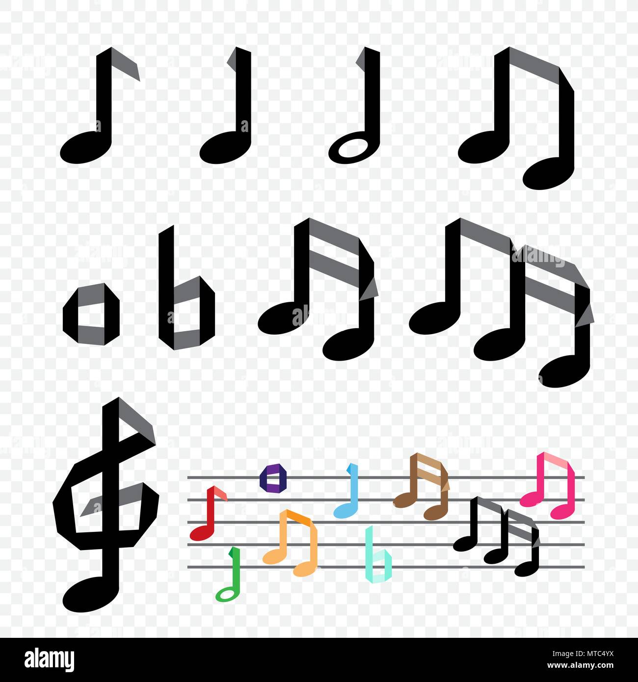 Papier Origami music note sur fond transparent. Handmade encore de clé de sol et notes sur le personnel melody Illustration de Vecteur