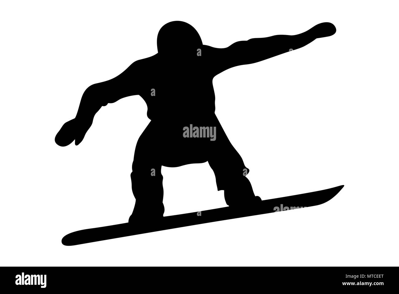 Homme snowboarder jump et de vol silhouette noire Banque D'Images