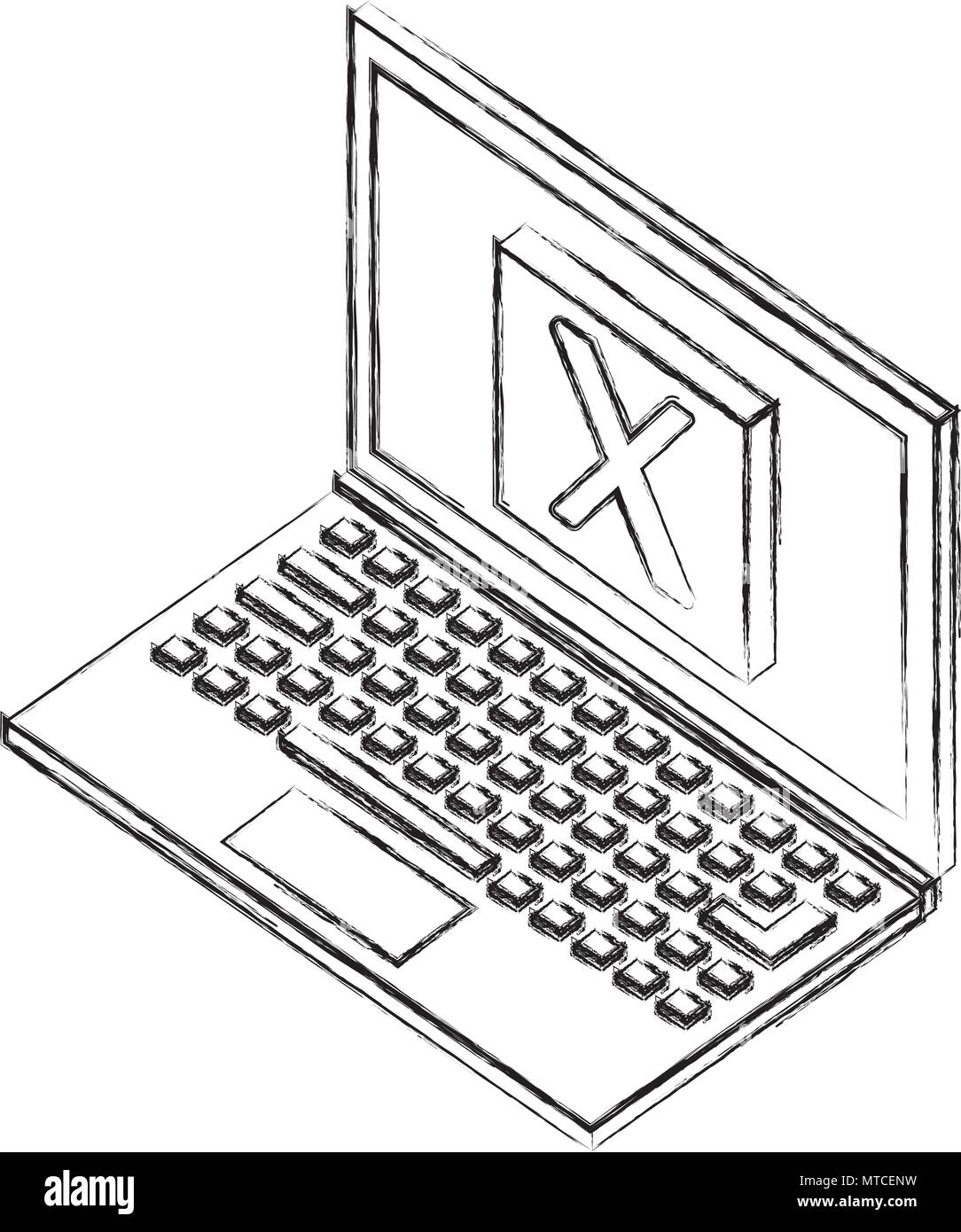 Ordinateur portable avec bouton désapprouver l'icône isométrique Illustration de Vecteur
