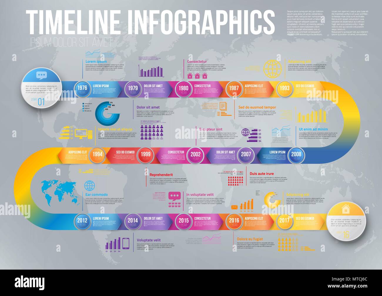 Flèche prend des cours d'Infographie chronologie modèle Illustration de Vecteur