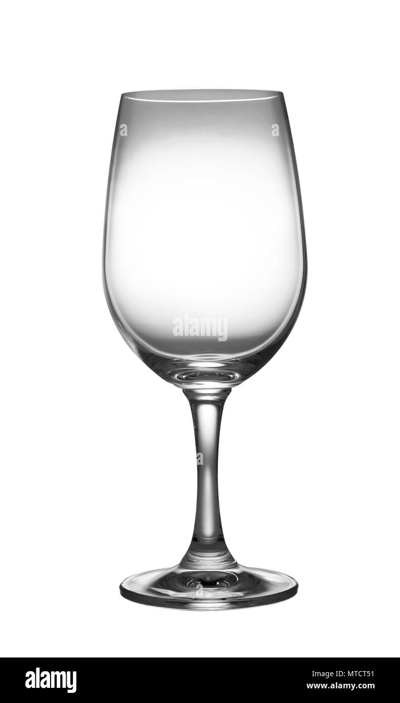 Verre de vin vide sur fond blanc. Banque D'Images